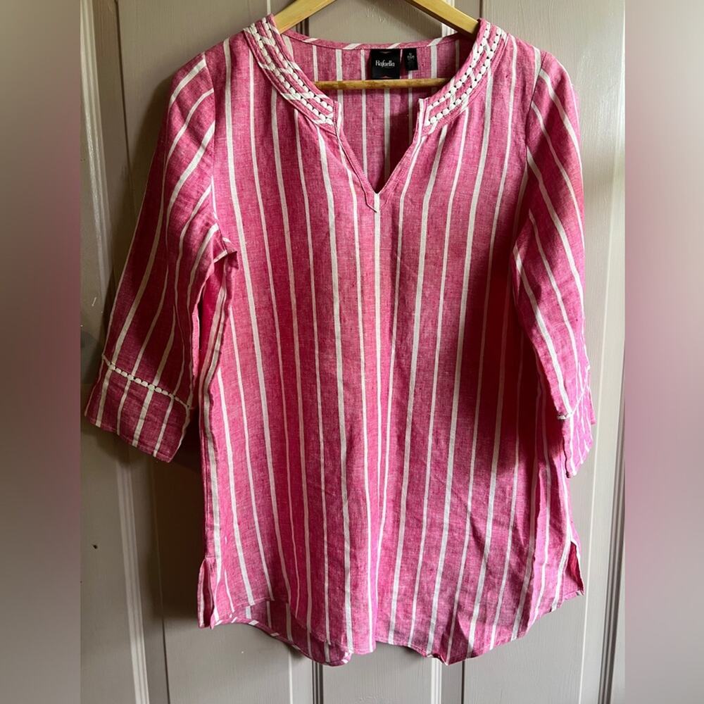 ✨Rafaella Pink & White Striped Linen Top – S